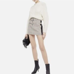 Maje Belted Buckle Plaid Print Skirt with Built in Shorts